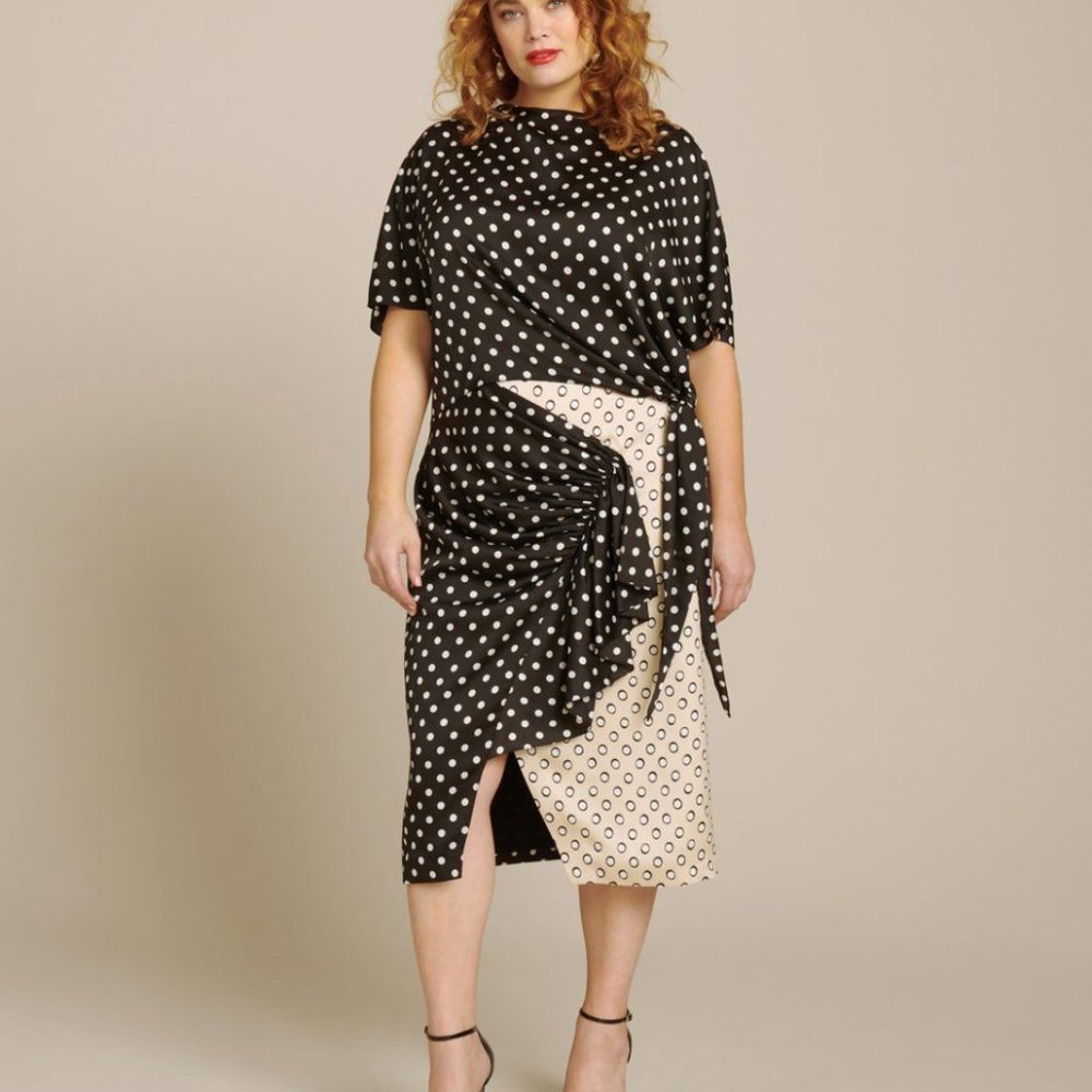 Christian Siriano matching silk blouse and skirt, polka dot, Size 16-18